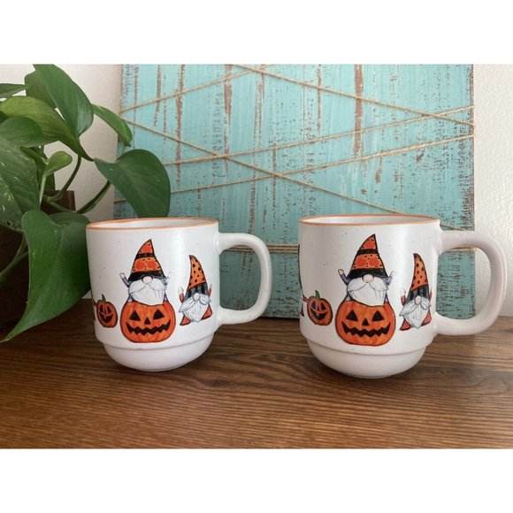 Cobwebs & Cauldrons Halloween Gnomes And Pumpkins Set of 2 MUG Stoneware - Picture 3 of 8